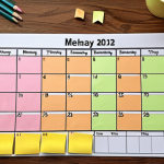 A visually appealing calendar, maybe a digital one on a tablet or a stylish paper planner, surrounded by sticky notes with networking goals written in Urdu. The calendar should show scheduled meetings and appointments. The overall aesthetic should be organized and productive, with warm, inviting colors. Focus on illustrating the concept of *using a calendar to manage time and networking effectively*.