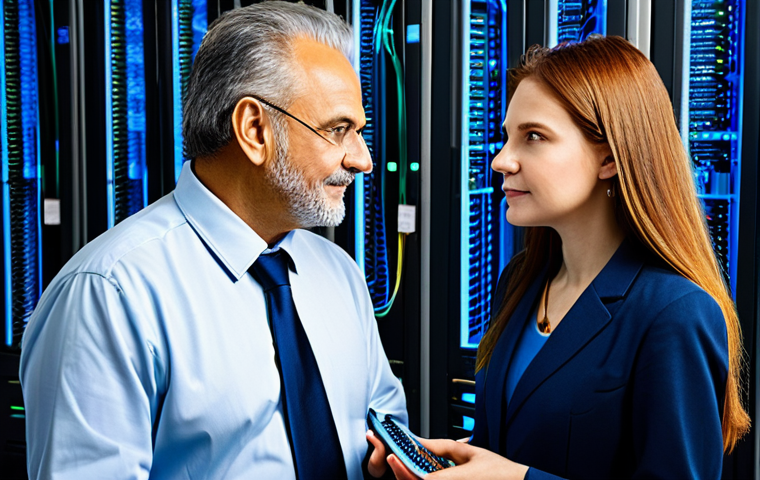 **Networking Evolution & Interconnectivity**
A diverse group of professional network engineers, including an experienced older man and a focused younger woman, fully clothed in professional business attire, standing confidently. They are in a high-tech network operations center, with modern server racks, illuminated fiber optic cables, and glowing abstract network diagrams in the background, symbolizing complex data flow and interconnected global infrastructure. The scene captures the essence of network topology and the journey of digital information. Perfect anatomy, correct proportions, natural pose, well-formed hands, proper finger count, professional photography, high resolution, safe for work, appropriate content, fully clothed, professional.