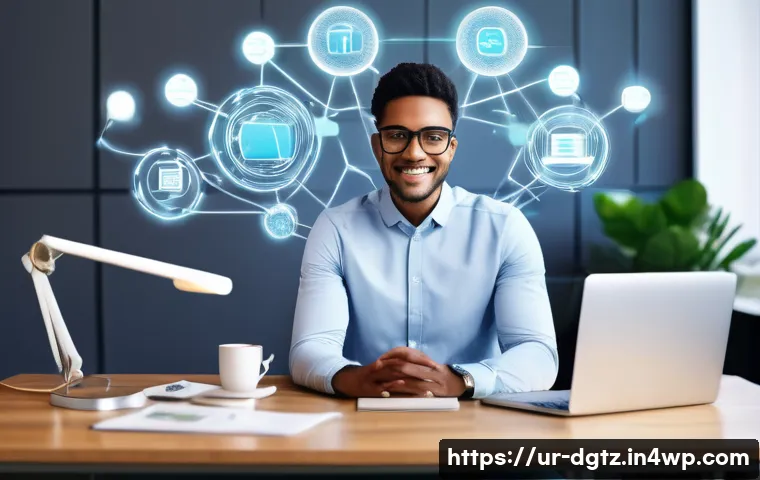 디지털 네트워킹의 기초  필수 요소 정리하기 - **Prompt 1: Digital Connections for Career Growth**
    "A vibrant, dynamic illustration of a confid...