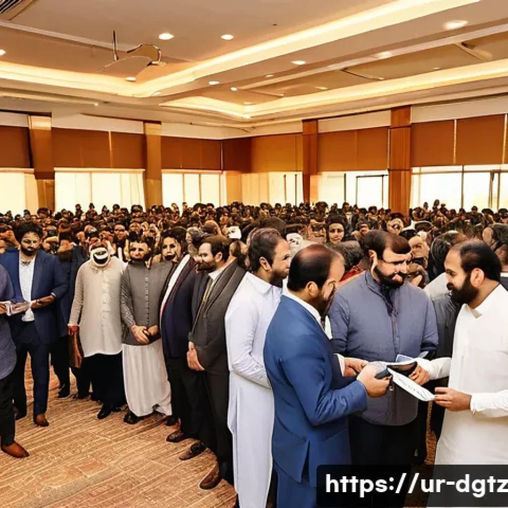 비즈니스 성장을 위한 네트워킹의 역할 - A professional business networking event in a modern conference hall in Karachi, Pakistan, featuring...