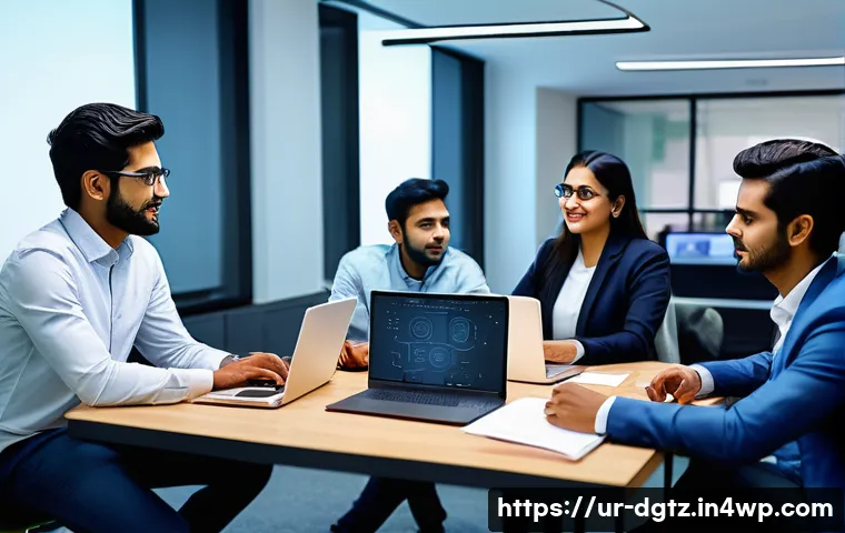 산업별 온라인 네트워킹 플랫폼 비교 - A professional networking scene focused on the technology industry, depicting a diverse group of you...