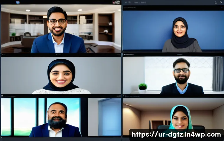 온라인 네트워킹의 기회 글로벌 접근법 - A professional virtual networking scene featuring diverse Urdu-speaking professionals connecting via...