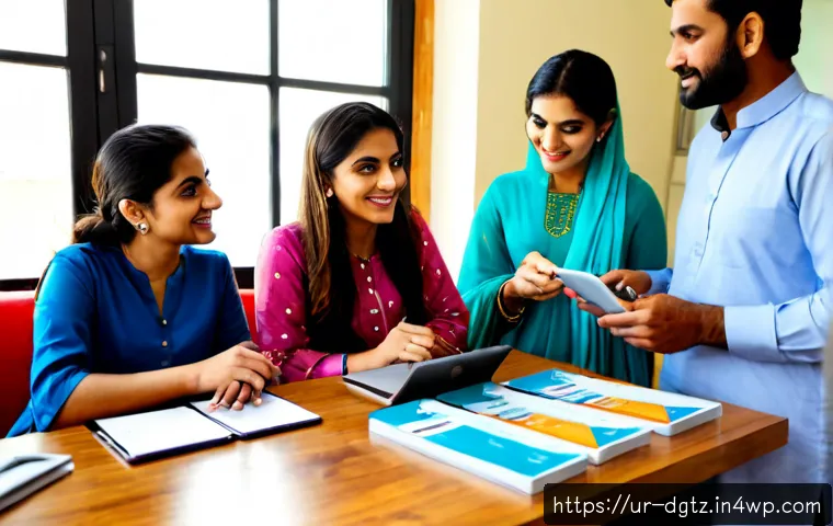 Home 17 네트워킹을 위한 콘텐츠 마케팅 전략 - Photorealistic content marketing networking scene in a modern Karachi coworking space, diverse Pakis...